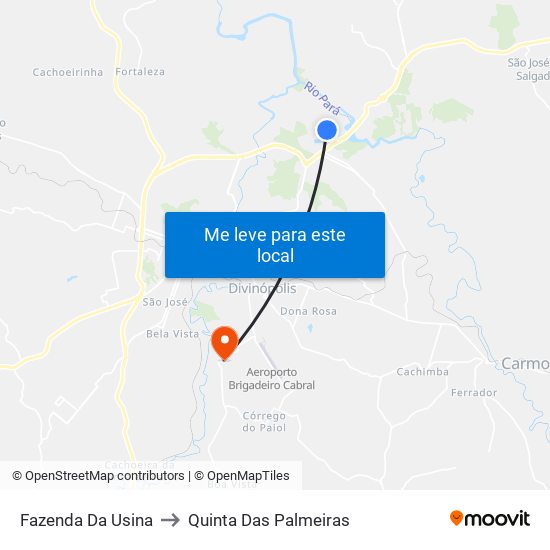 Fazenda Da Usina to Quinta Das Palmeiras map