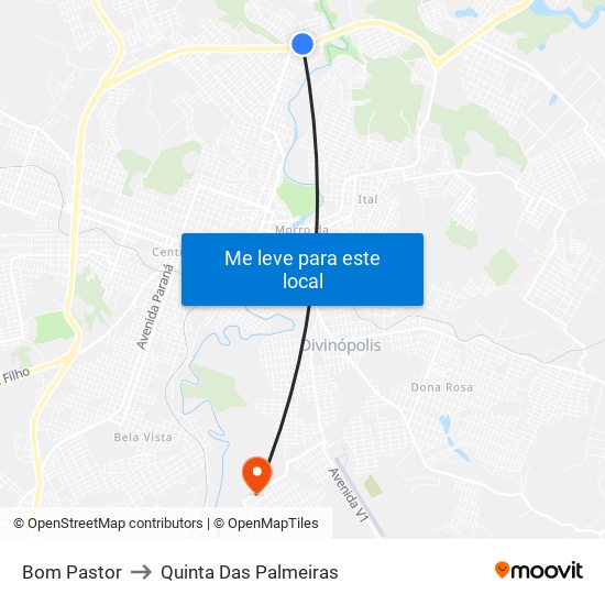 Bom Pastor to Quinta Das Palmeiras map