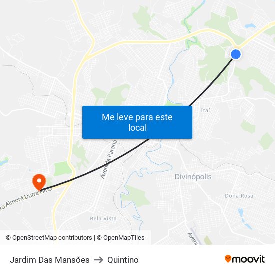 Jardim Das Mansões to Quintino map