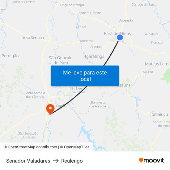 Senador Valadares to Realengo map