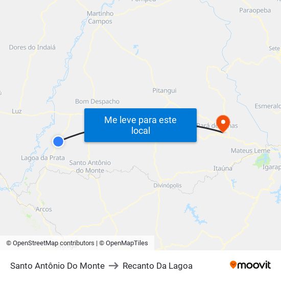 Santo Antônio Do Monte to Recanto Da Lagoa map