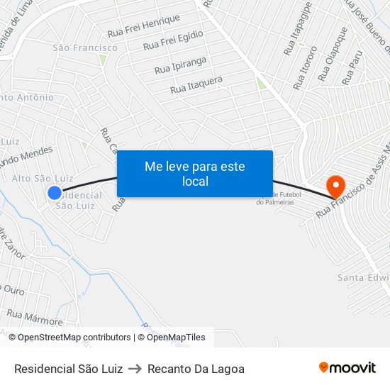 Residencial São Luiz to Recanto Da Lagoa map