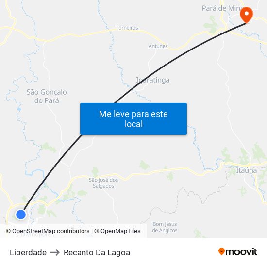 Liberdade to Recanto Da Lagoa map