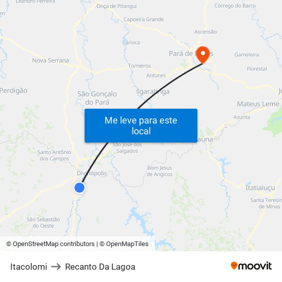 Itacolomi to Recanto Da Lagoa map