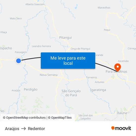 Araújos to Redentor map