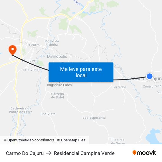 Carmo Do Cajuru to Residencial Campina Verde map