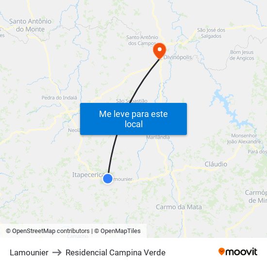 Lamounier to Residencial Campina Verde map