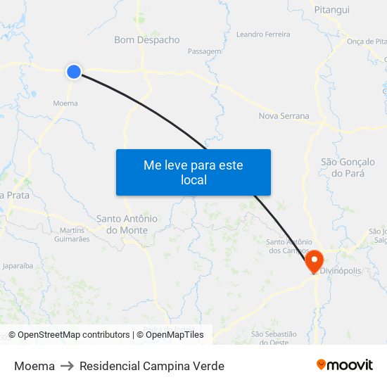 Moema to Residencial Campina Verde map