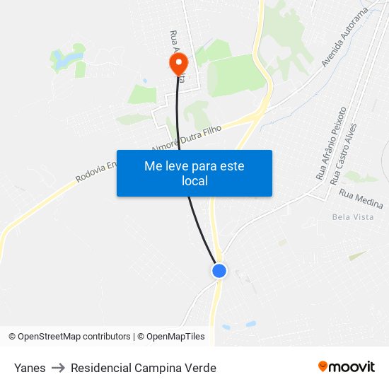 Yanes to Residencial Campina Verde map