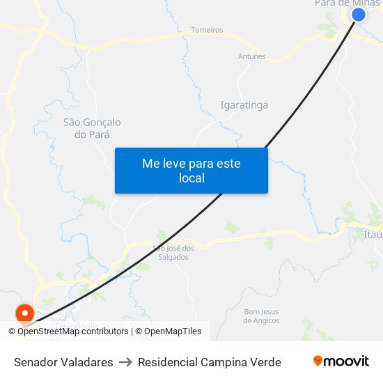 Senador Valadares to Residencial Campina Verde map