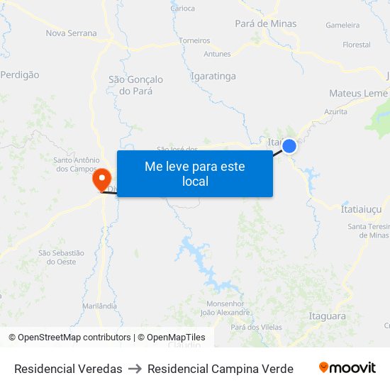 Residencial Veredas to Residencial Campina Verde map