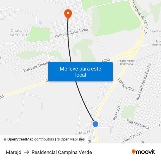 Marajó to Residencial Campina Verde map