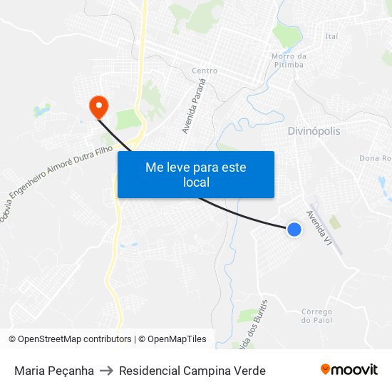 Maria Peçanha to Residencial Campina Verde map