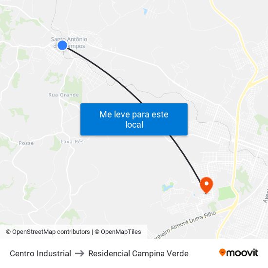 Centro Industrial to Residencial Campina Verde map