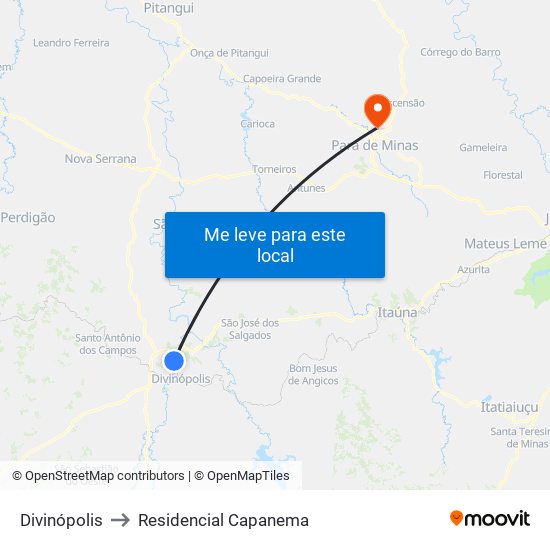 Divinópolis to Residencial Capanema map