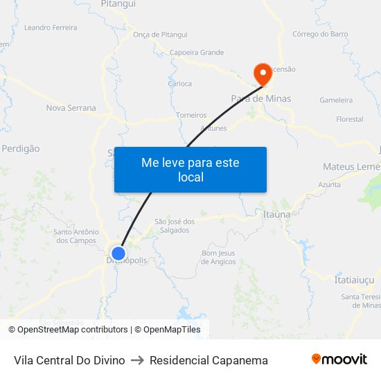 Vila Central Do Divino to Residencial Capanema map