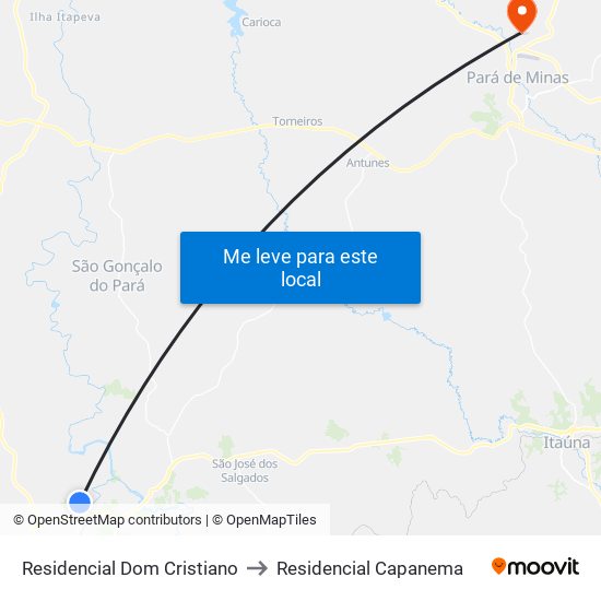 Residencial Dom Cristiano to Residencial Capanema map