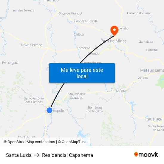 Santa Luzia to Residencial Capanema map