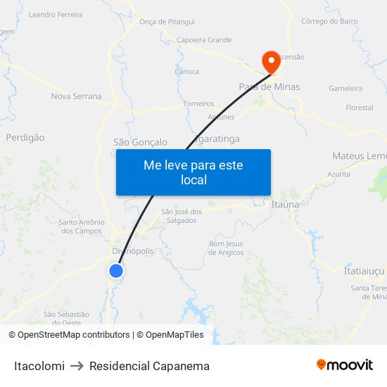 Itacolomi to Residencial Capanema map