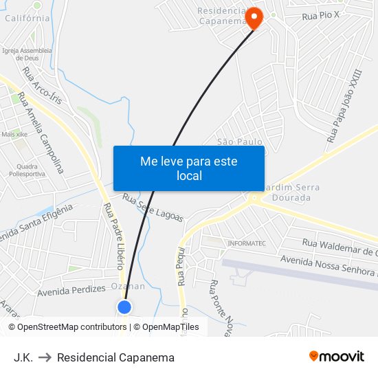 J.K. to Residencial Capanema map