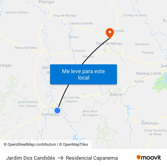 Jardim Dos Candidés to Residencial Capanema map