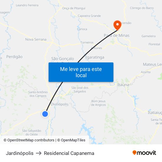 Jardinópolis to Residencial Capanema map