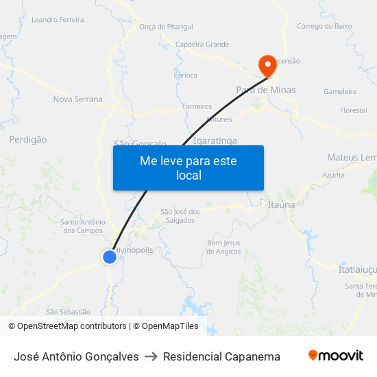 José Antônio Gonçalves to Residencial Capanema map