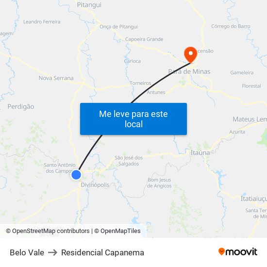 Belo Vale to Residencial Capanema map