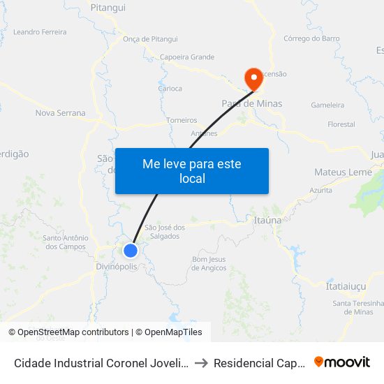 Cidade Industrial Coronel Jovelino Rabelo to Residencial Capanema map