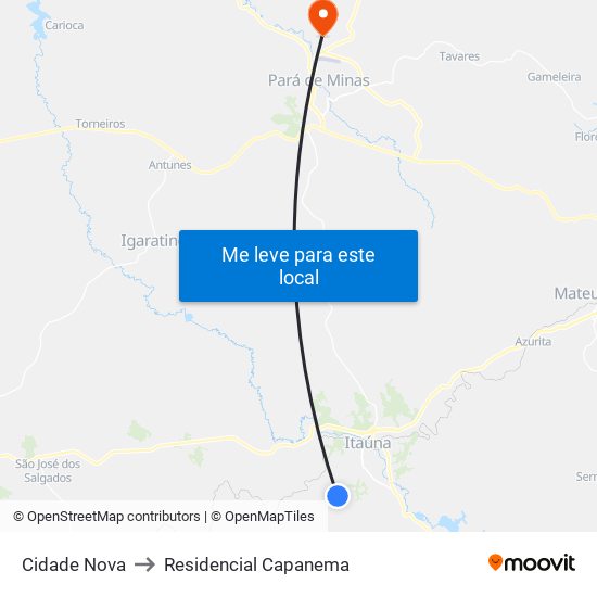 Cidade Nova to Residencial Capanema map