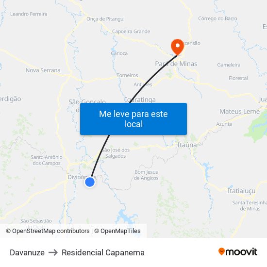 Davanuze to Residencial Capanema map