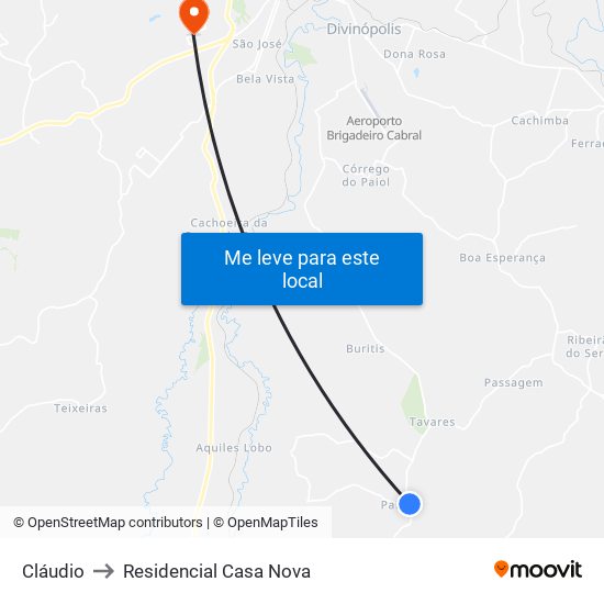 Cláudio to Residencial Casa Nova map