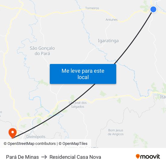 Pará De Minas to Residencial Casa Nova map