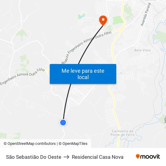 São Sebastião Do Oeste to Residencial Casa Nova map