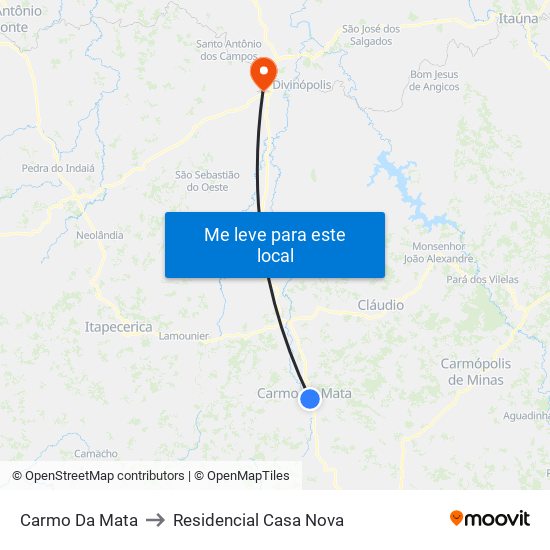 Carmo Da Mata to Residencial Casa Nova map