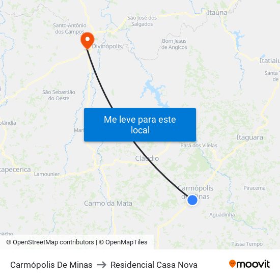 Carmópolis De Minas to Residencial Casa Nova map