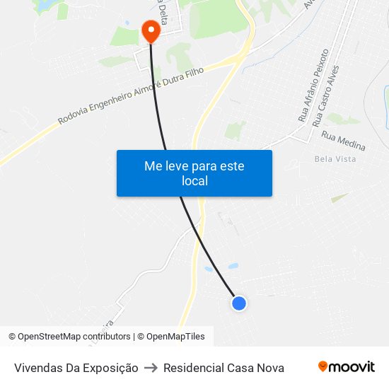 Vivendas Da Exposição to Residencial Casa Nova map