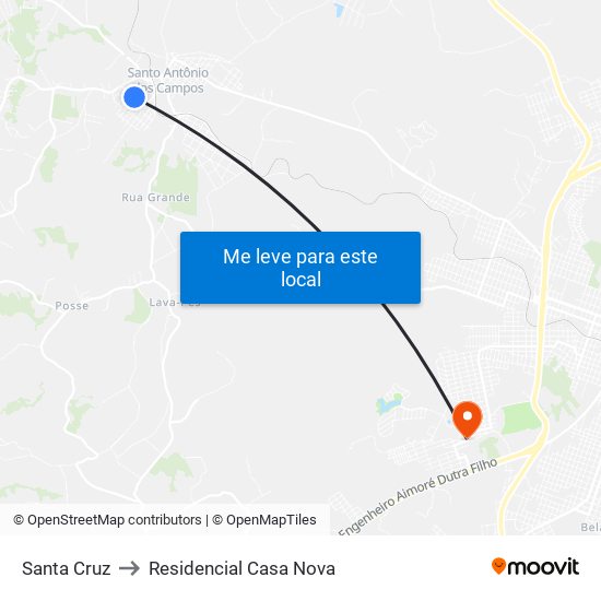 Santa Cruz to Residencial Casa Nova map