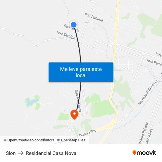 Sion to Residencial Casa Nova map