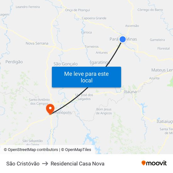 São Cristóvão to Residencial Casa Nova map