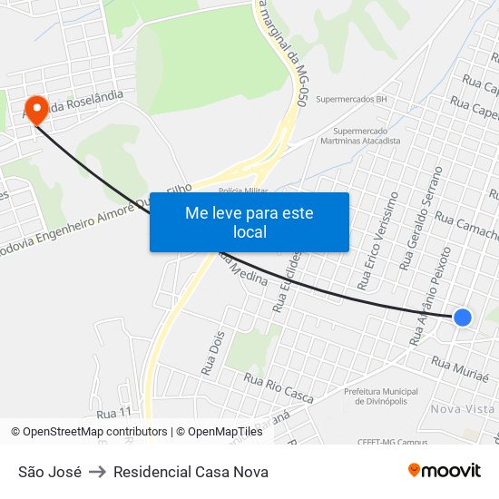 São José to Residencial Casa Nova map