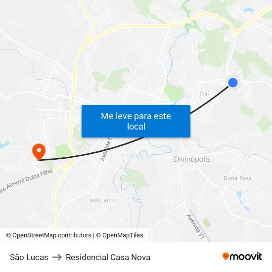 São Lucas to Residencial Casa Nova map