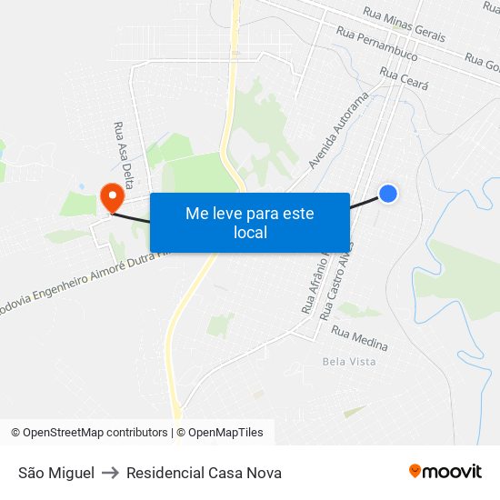 São Miguel to Residencial Casa Nova map