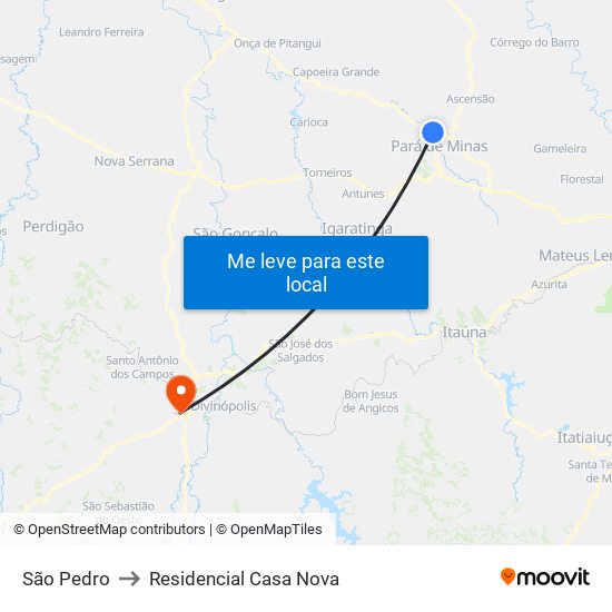 São Pedro to Residencial Casa Nova map