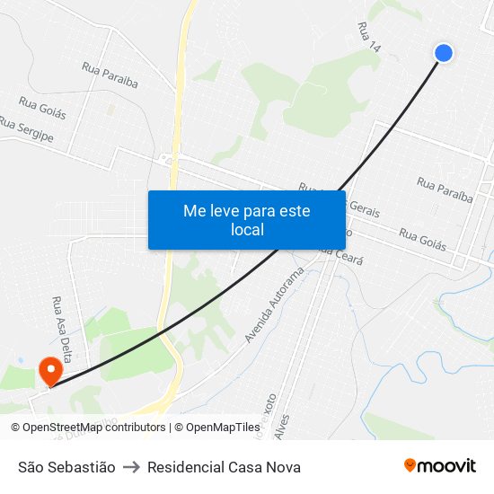 São Sebastião to Residencial Casa Nova map