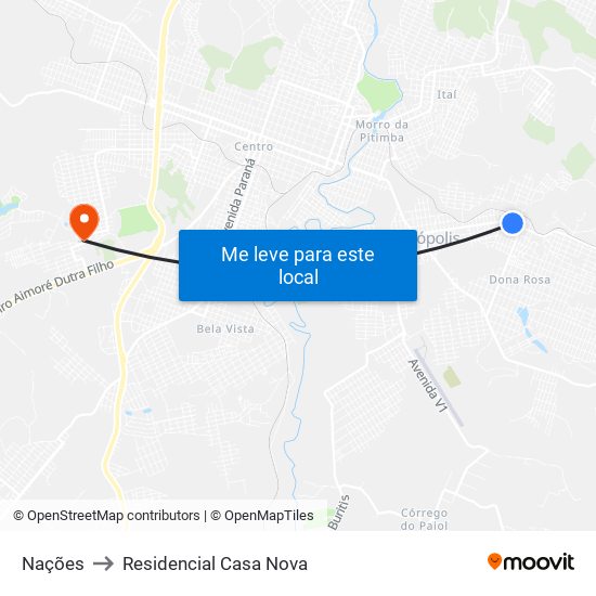 Nações to Residencial Casa Nova map