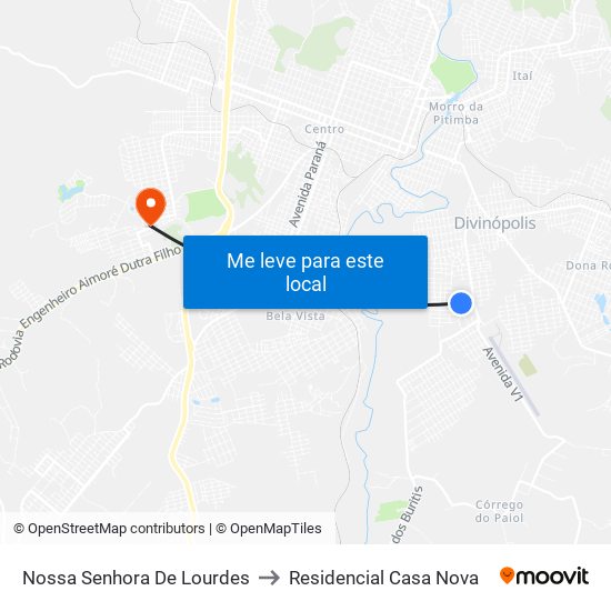 Nossa Senhora De Lourdes to Residencial Casa Nova map