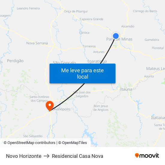 Novo Horizonte to Residencial Casa Nova map