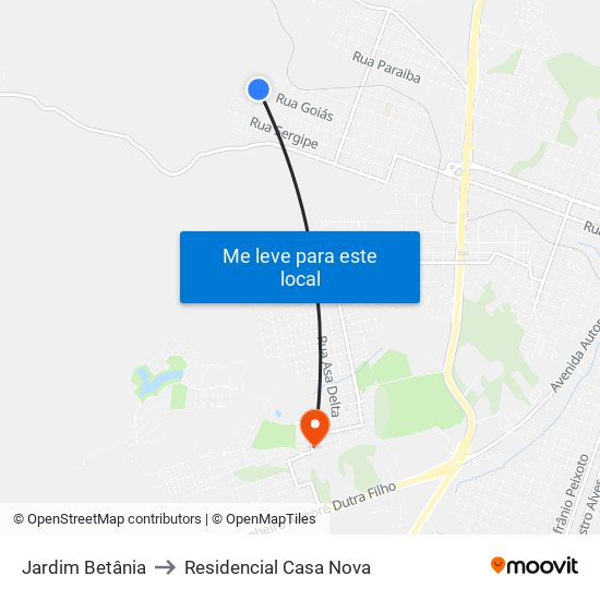 Jardim Betânia to Residencial Casa Nova map