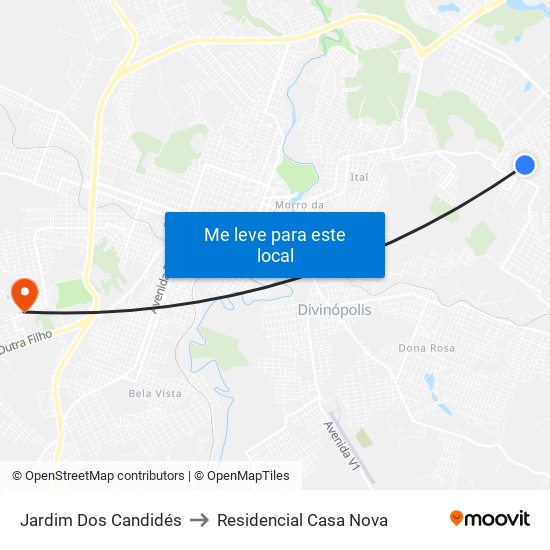 Jardim Dos Candidés to Residencial Casa Nova map